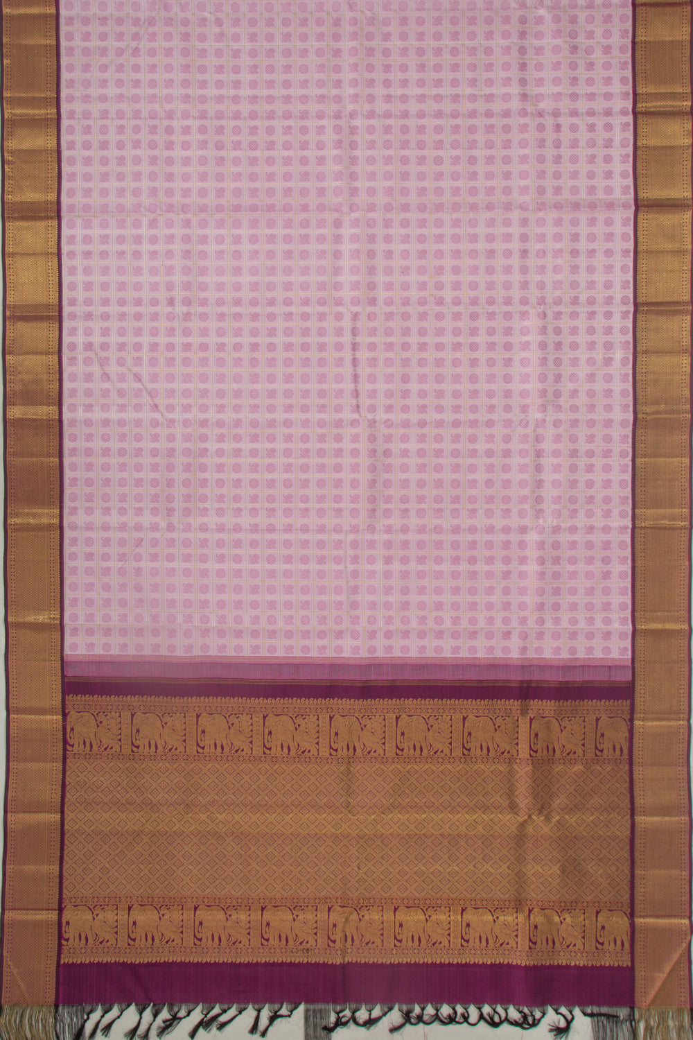 Kanchipuram Silk Checks And Butta Lavender Saree