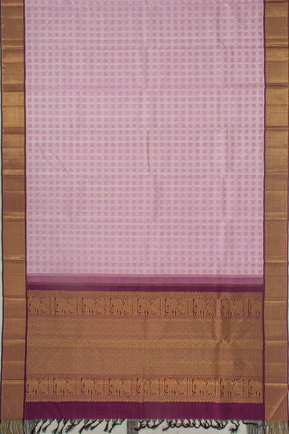 Kanchipuram Silk Checks And Butta Lavender Saree