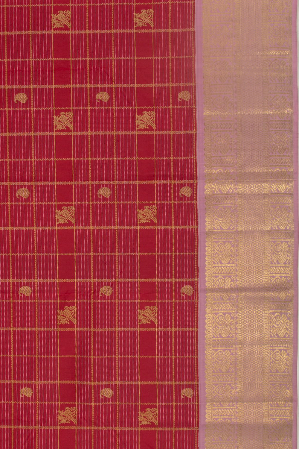 Kanchipuram Silk Checks And Butta Red Saree