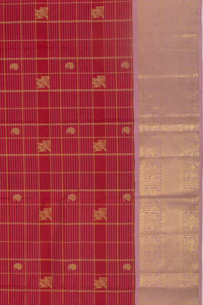 Kanchipuram Silk Checks And Butta Red Saree