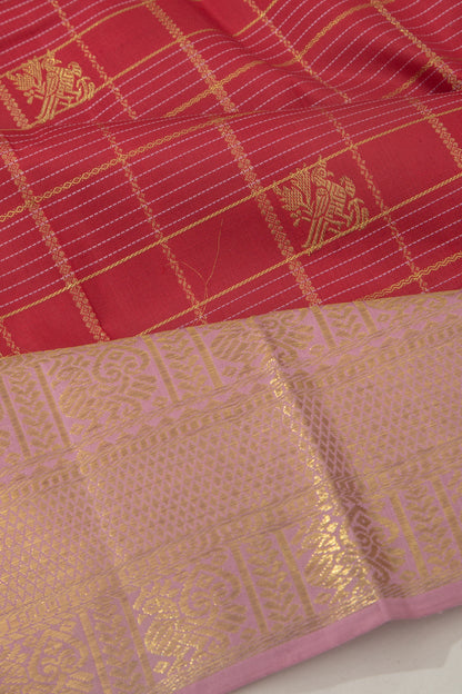 Kanchipuram Silk Checks And Butta Red Saree