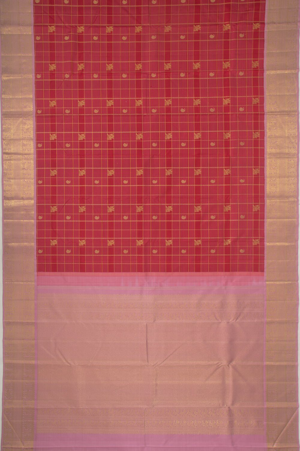 Kanchipuram Silk Checks And Butta Red Saree