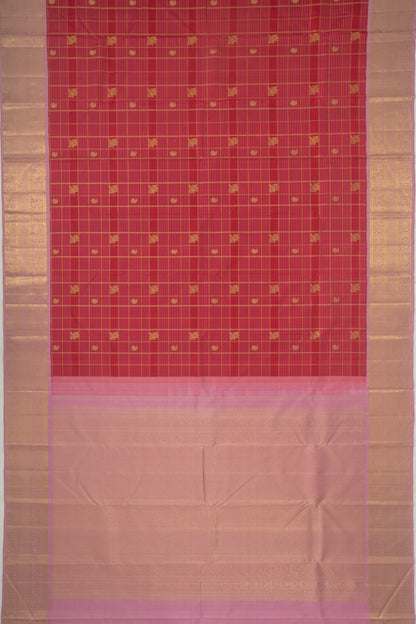 Kanchipuram Silk Checks And Butta Red Saree