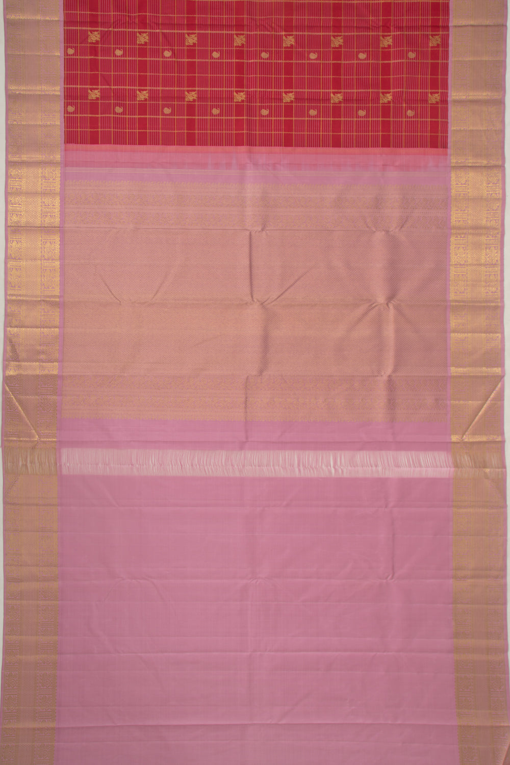 Kanchipuram Silk Checks And Butta Red Saree