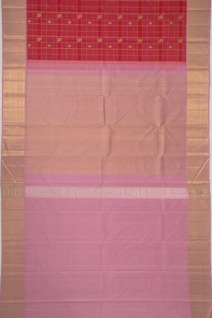 Kanchipuram Silk Checks And Butta Red Saree