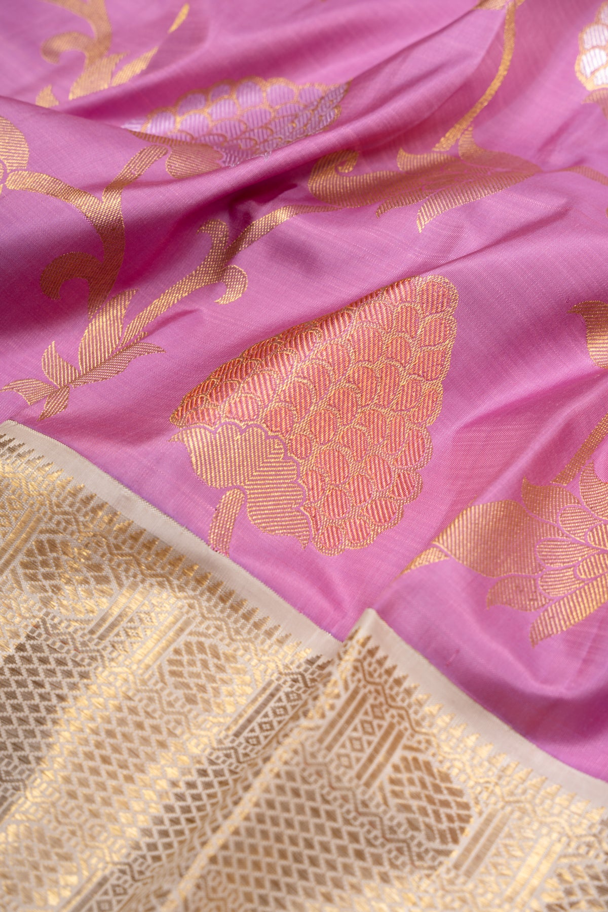 Kanchipuram Silk Jaal Lavender Saree