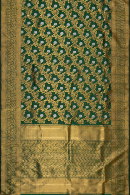 Pure Zari Kanchipuram Silk Jaal Bottle Green Saree