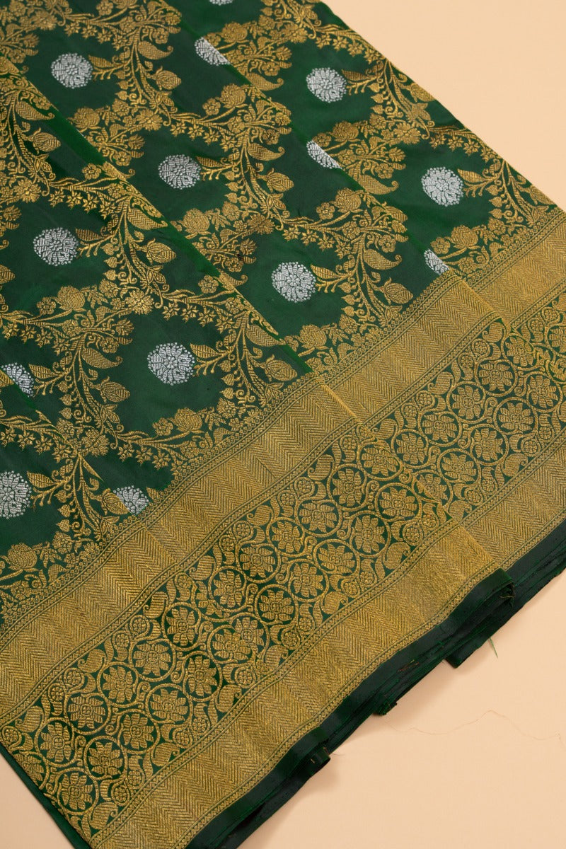 Pure Zari Kanchipuram Silk Jaal Bottle Green Saree