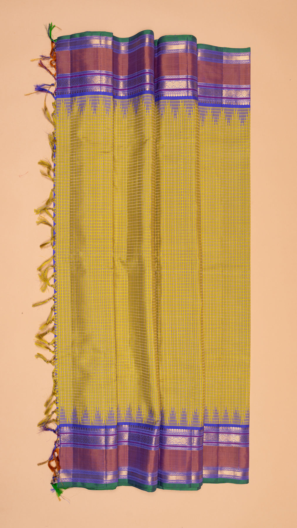 Kanchipuram Silk Checks Mehendi Green Saree