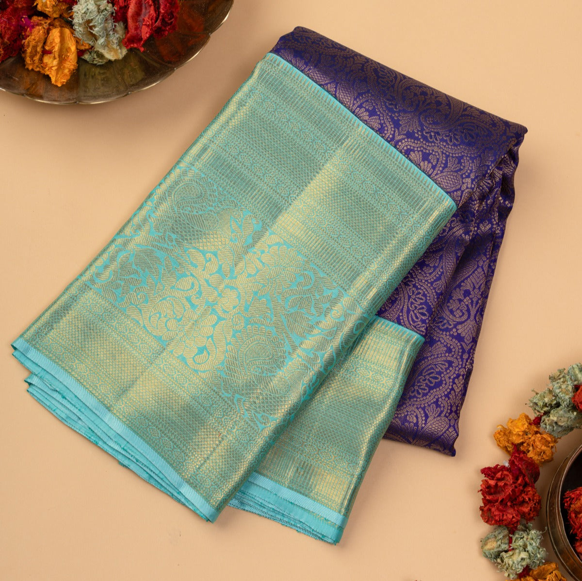 Kanchipuram Silk Brocade Royal Blue Saree