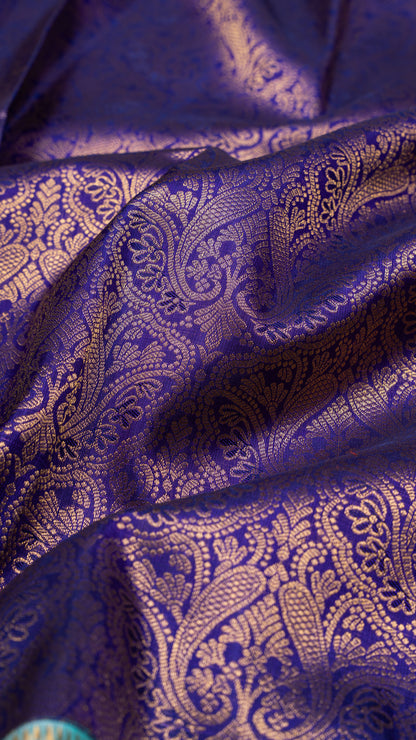Kanchipuram Silk Brocade Royal Blue Saree