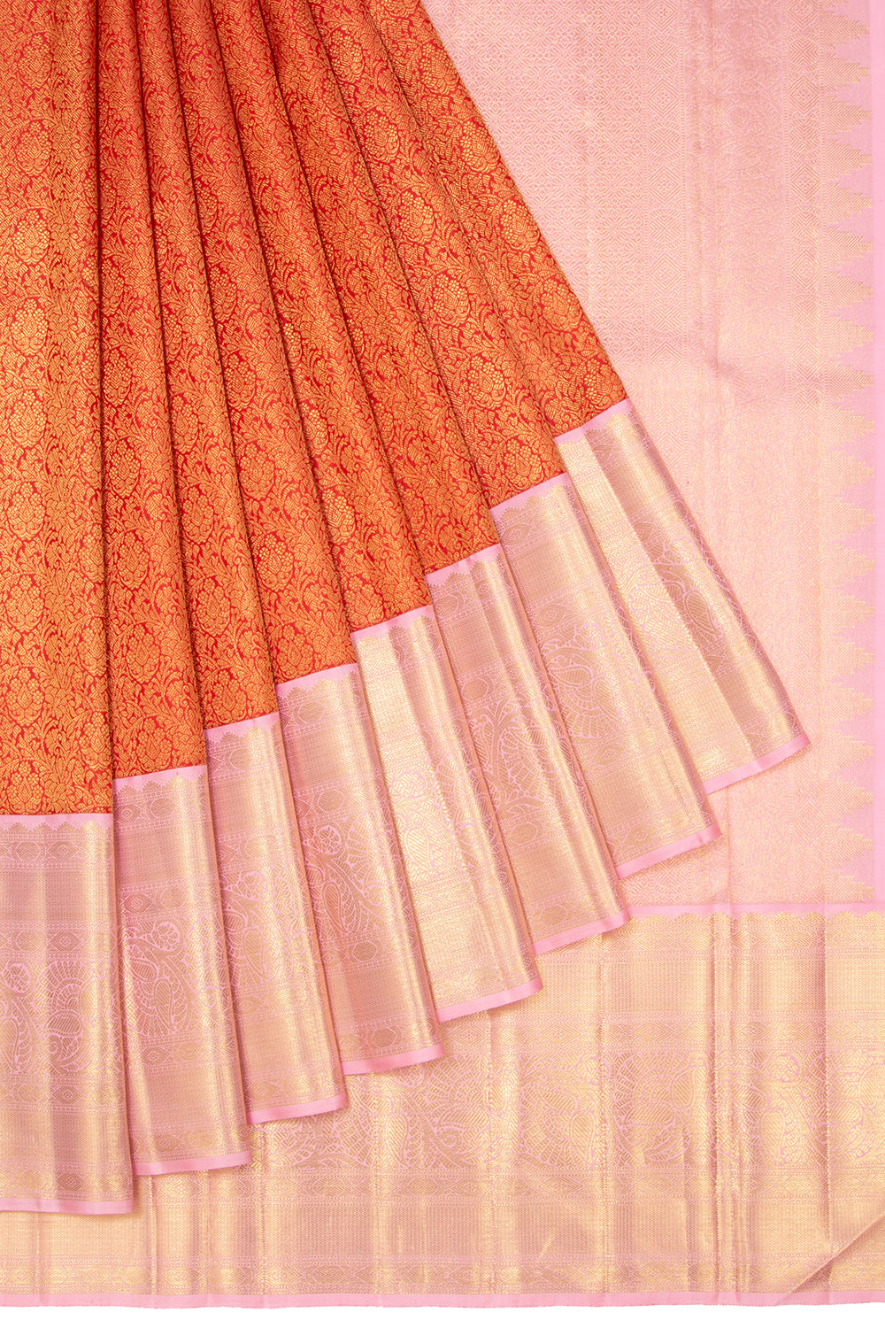 Kanchipuram Silk Brocade Orange Saree
