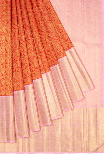 Kanchipuram Silk Brocade Orange Saree