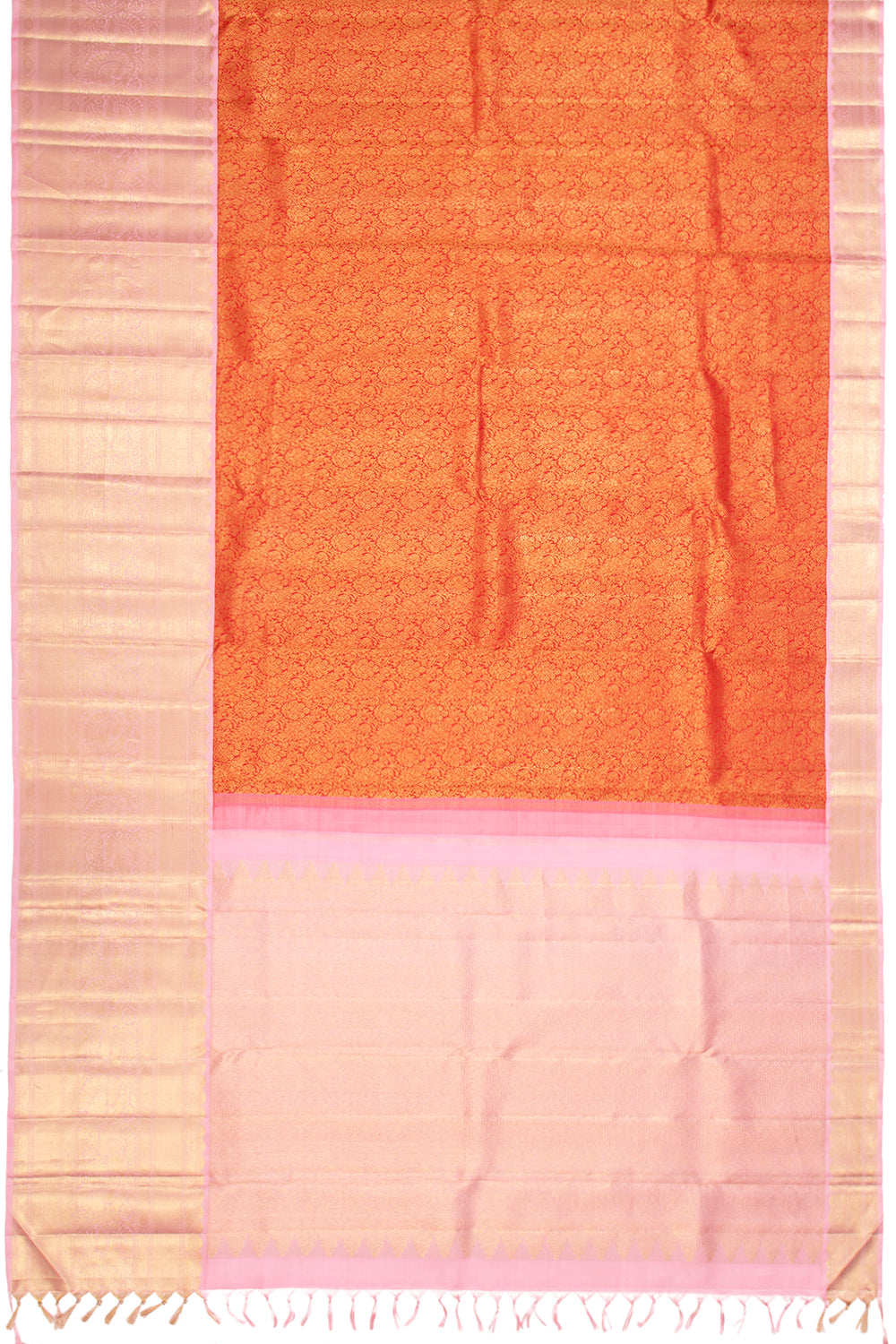 Kanchipuram Silk Brocade Orange Saree