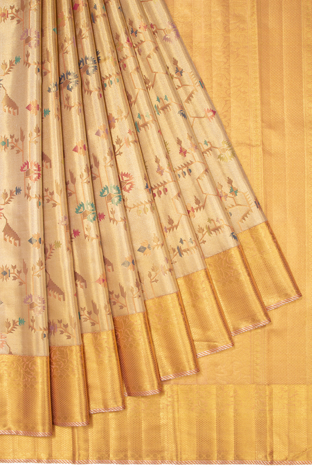 Kanchipuram Silk Tissue Jaal Gold Saree