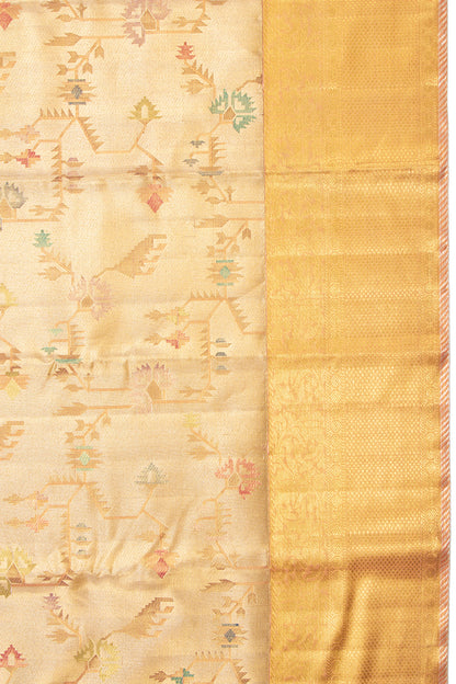 Kanchipuram Silk Tissue Jaal Gold Saree