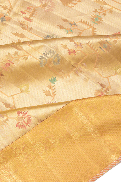 Kanchipuram Silk Tissue Jaal Gold Saree