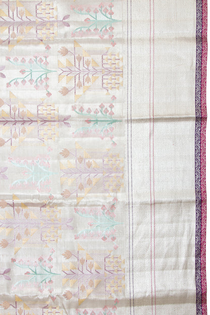 Kanchipuram Silk Tissue Brocade Silver Saree
