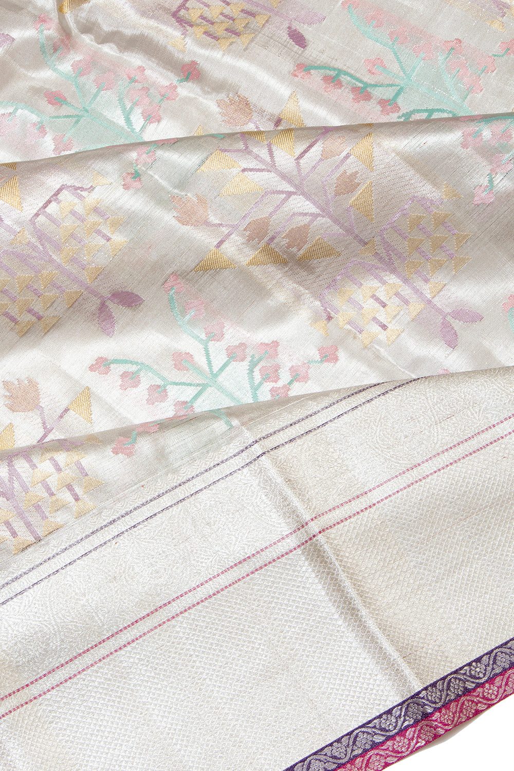 Kanchipuram Silk Tissue Brocade Silver Saree