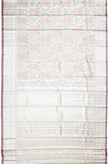 Kanchipuram Silk Tissue Brocade Silver Saree