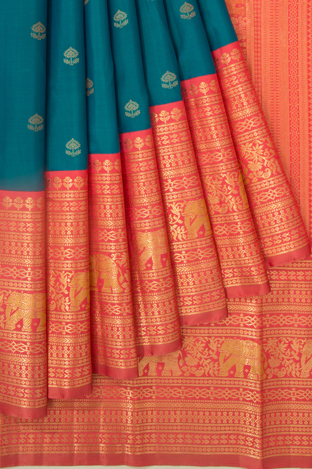 Kanchipuram Silk Butta Teal Blue Saree