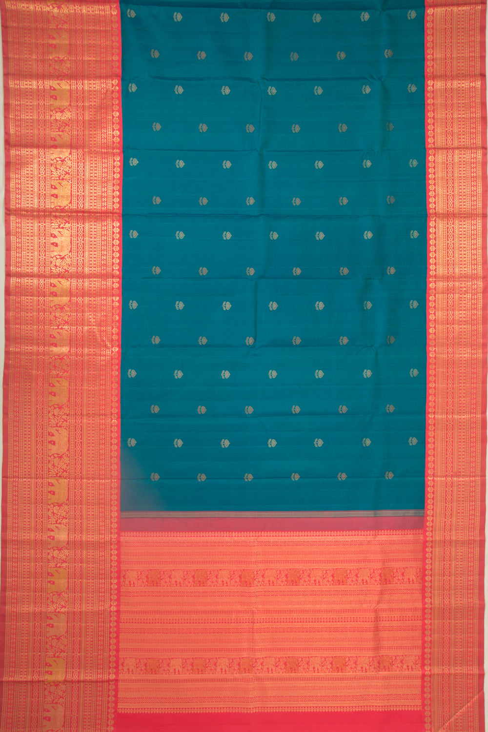 Kanchipuram Silk Butta Teal Blue Saree