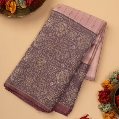 Kanchipuram Silk Tissue Vertical Lines Baby Pink Saree
