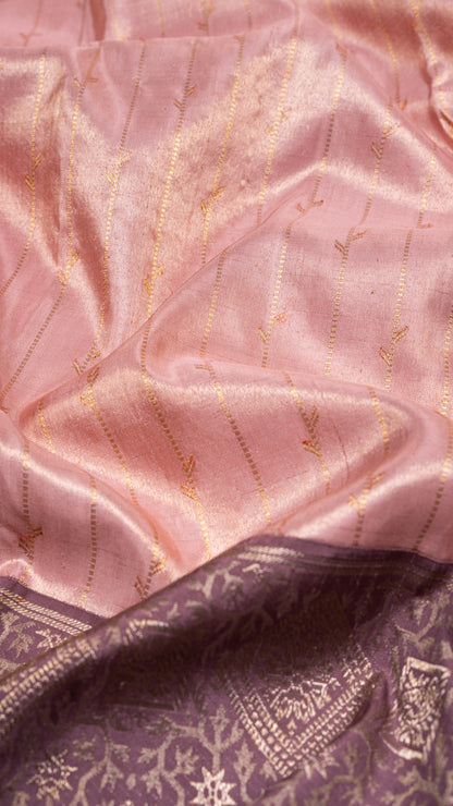 Kanchipuram Silk Tissue Vertical Lines Baby Pink Saree