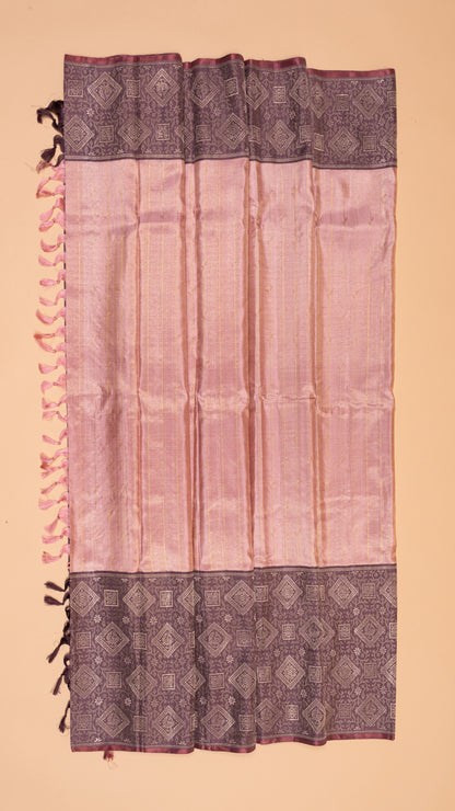 Kanchipuram Silk Tissue Vertical Lines Baby Pink Saree