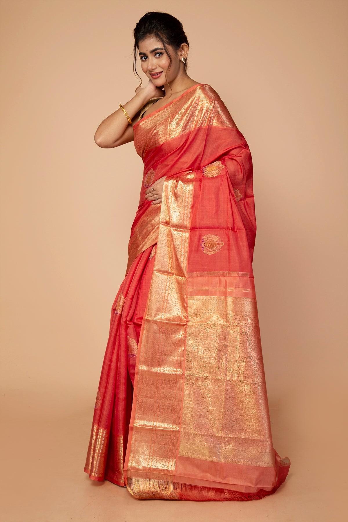 Kanchipuram Silk Butta Orange Saree