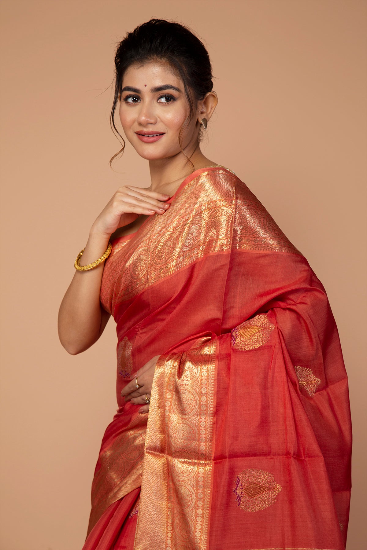 Kanchipuram Silk Butta Orange Saree