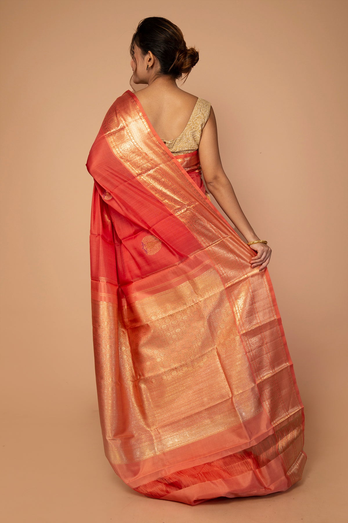 Kanchipuram Silk Butta Orange Saree