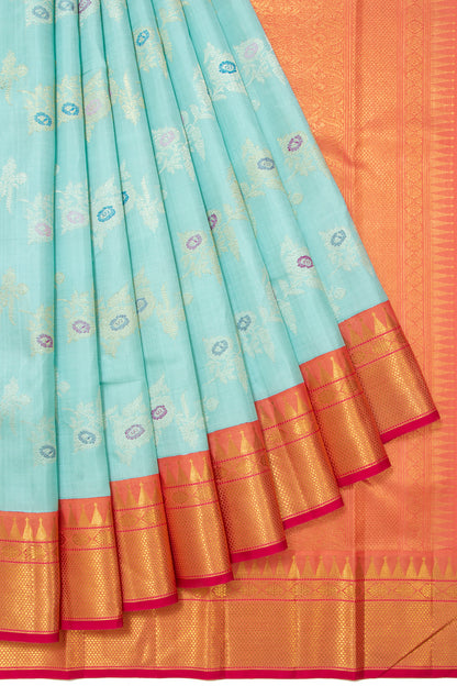 Kanchipuram Silk Jaal Sky Blue Saree