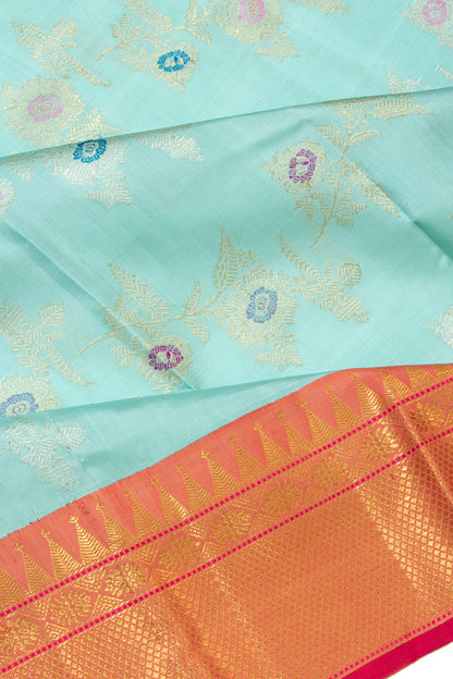 Kanchipuram Silk Jaal Sky Blue Saree