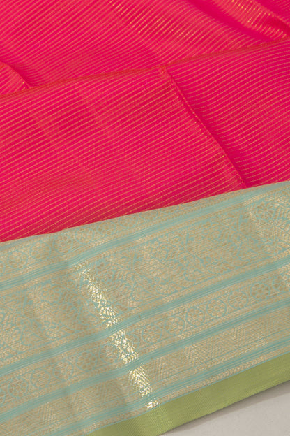 Kanchipuram Silk Horizontal Lines Pink Saree