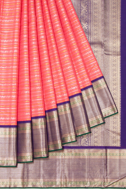 Kanchipuram Silk Brocade Peach Saree