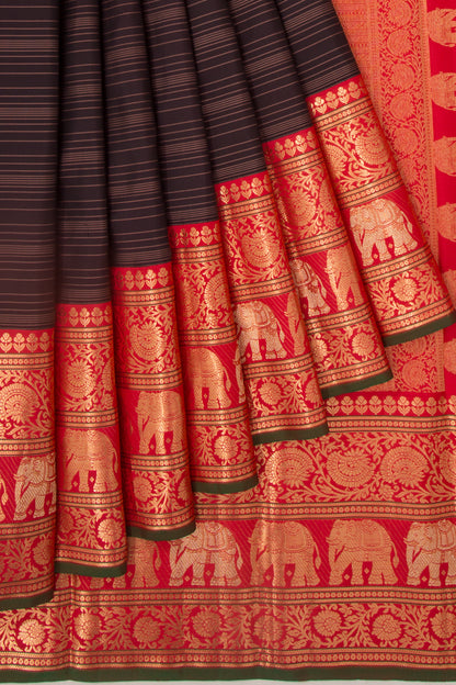Kanchipuram Silk Horizontal Lines Black Saree