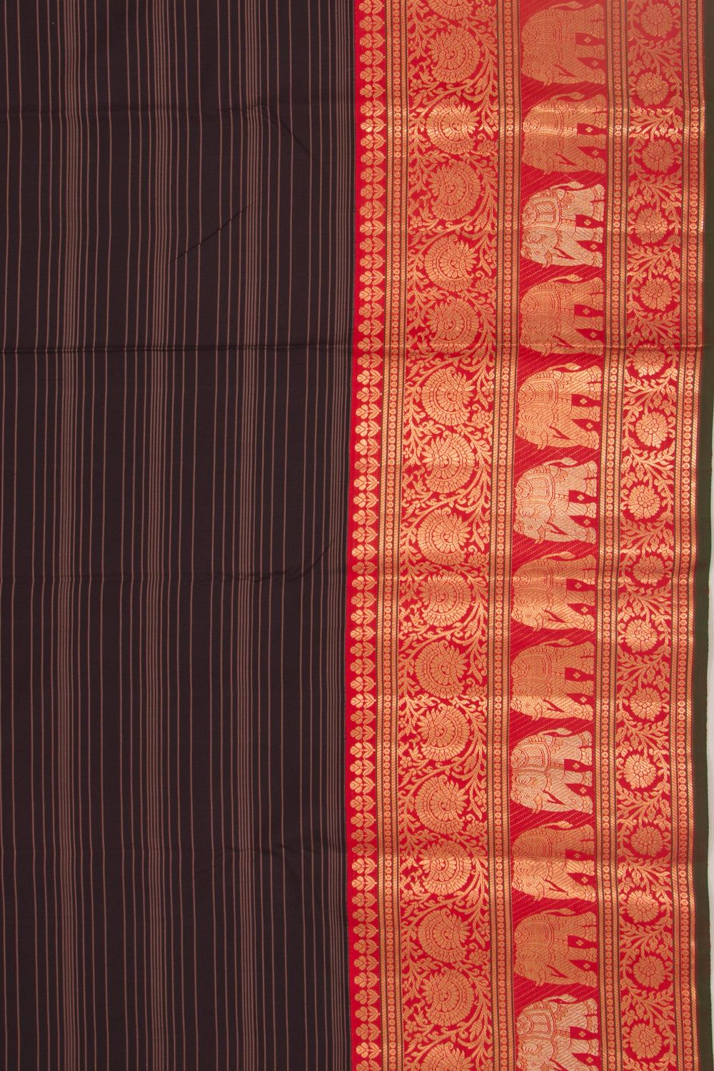 Kanchipuram Silk Horizontal Lines Black Saree