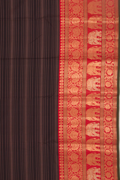 Kanchipuram Silk Horizontal Lines Black Saree