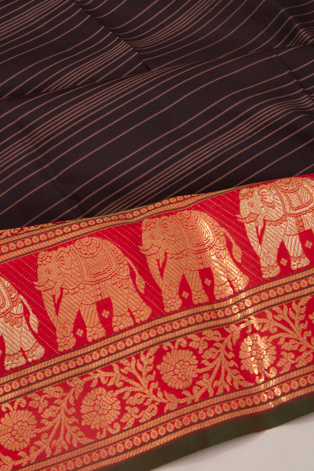 Kanchipuram Silk Horizontal Lines Black Saree