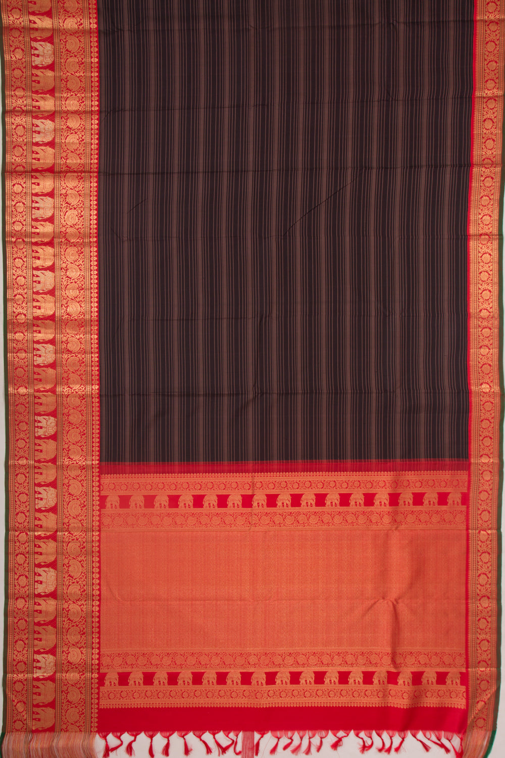 Kanchipuram Silk Horizontal Lines Black Saree