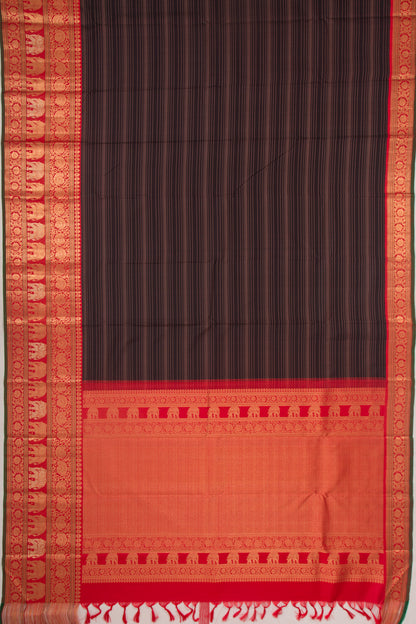 Kanchipuram Silk Horizontal Lines Black Saree