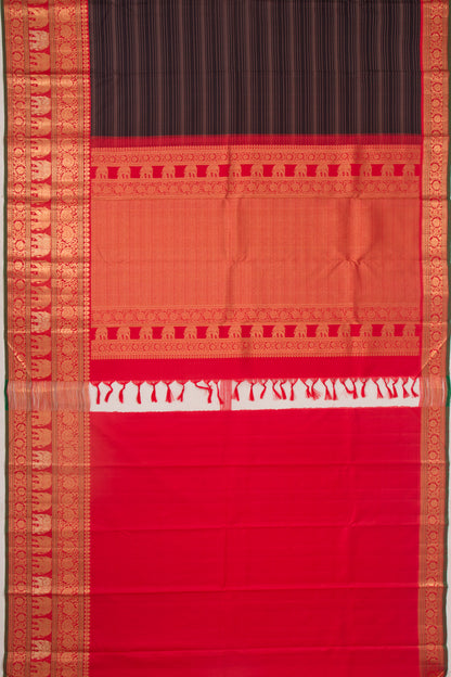 Kanchipuram Silk Horizontal Lines Black Saree