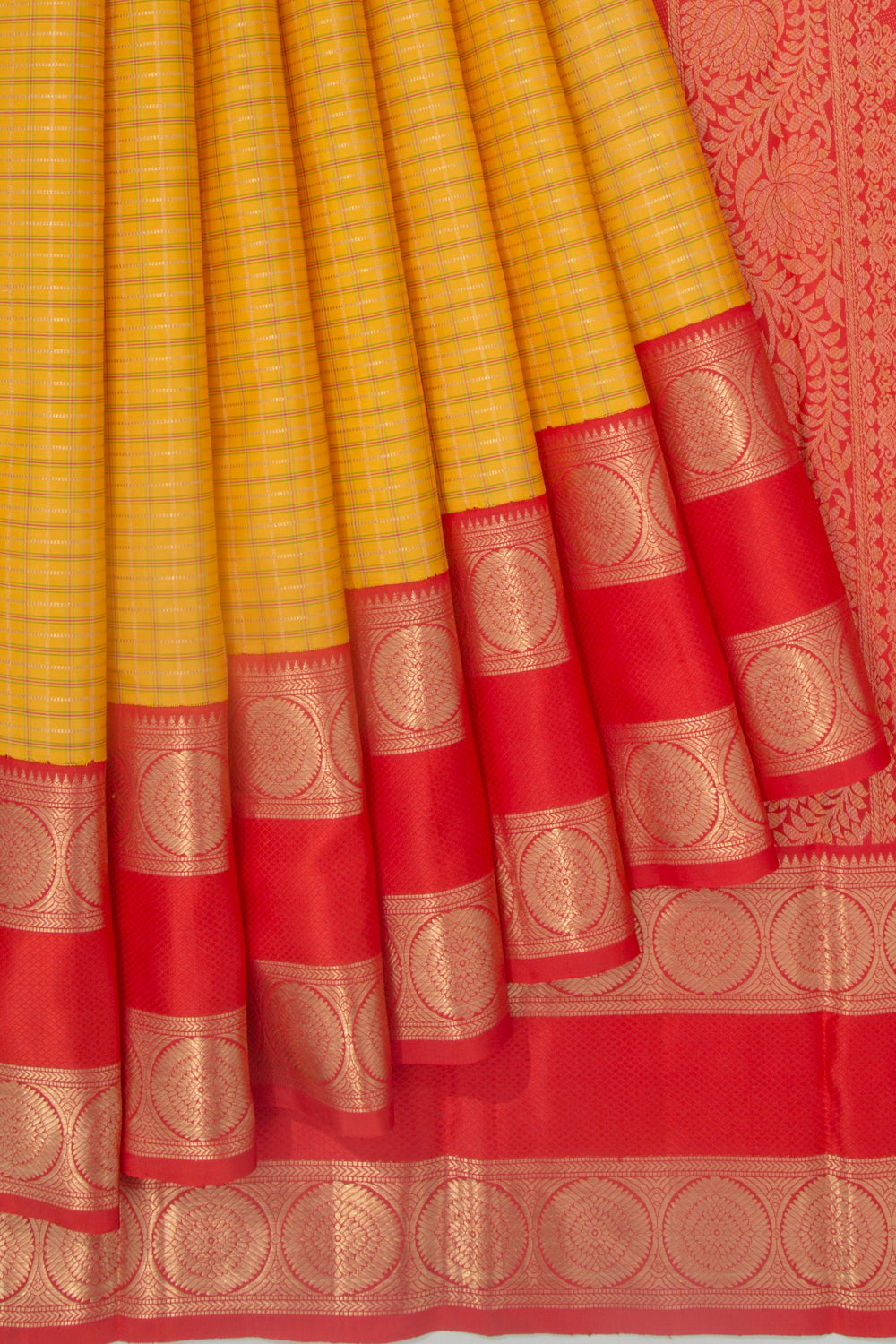 Kanchipuram Silk Checks Yellow Saree