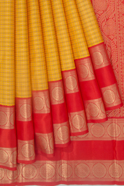 Kanchipuram Silk Checks Yellow Saree