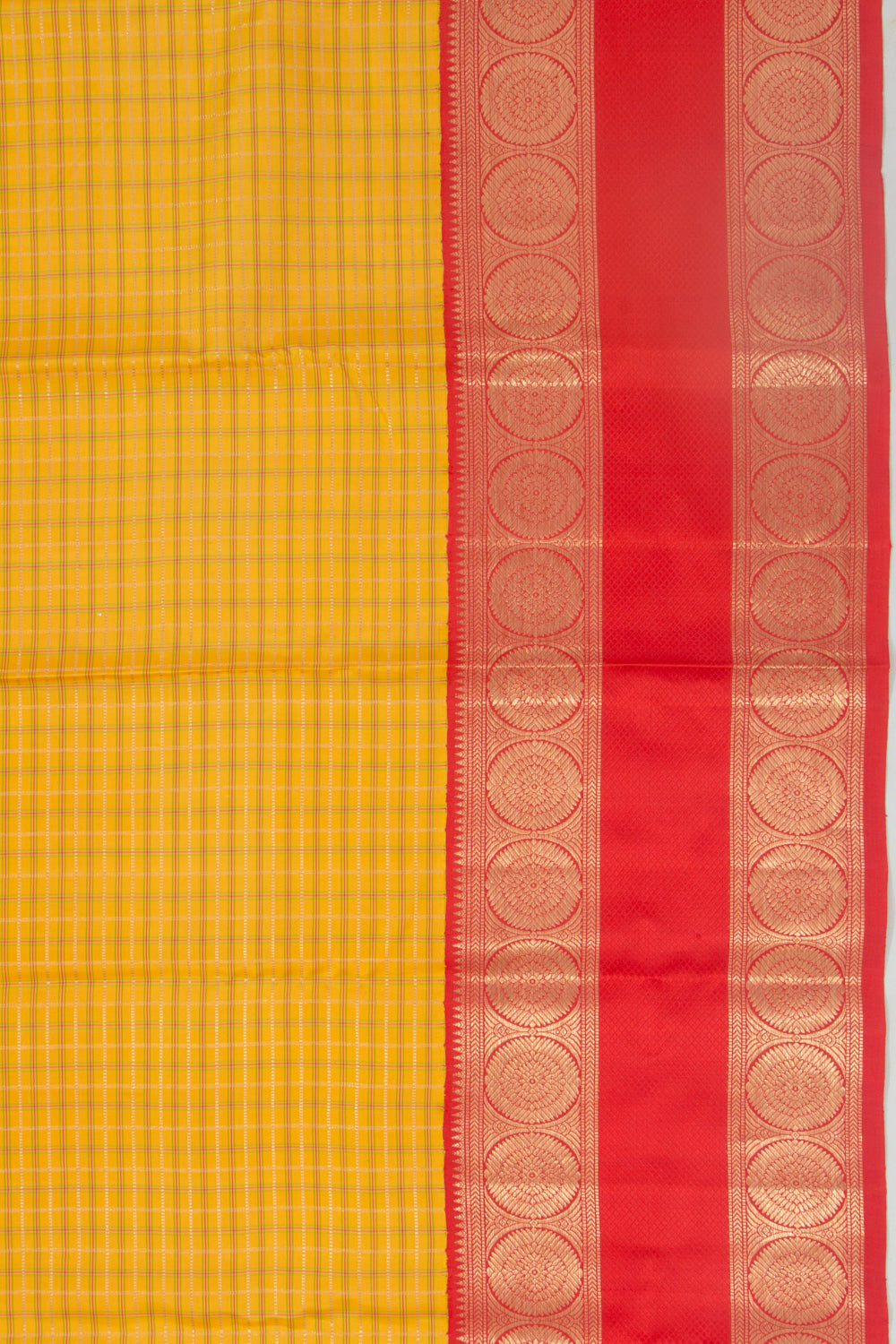 Kanchipuram Silk Checks Yellow Saree