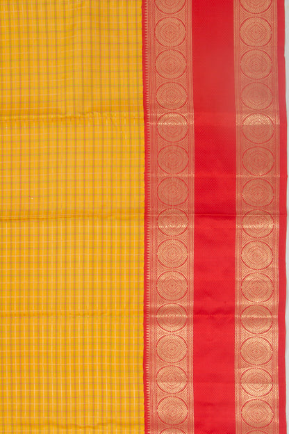 Kanchipuram Silk Checks Yellow Saree