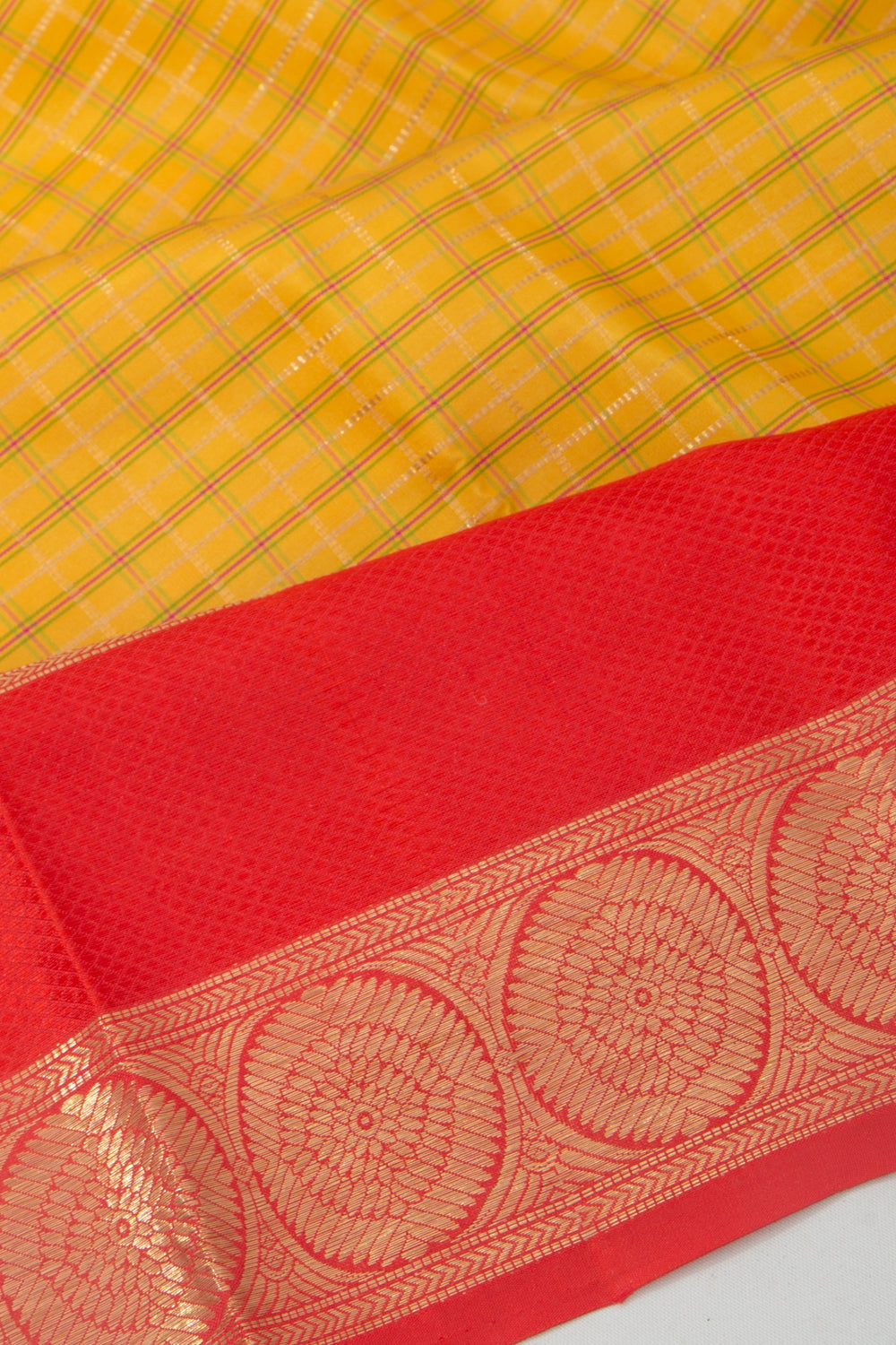 Kanchipuram Silk Checks Yellow Saree