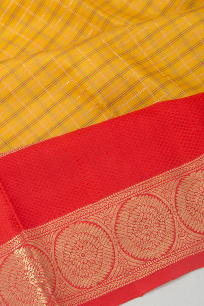 Kanchipuram Silk Checks Yellow Saree