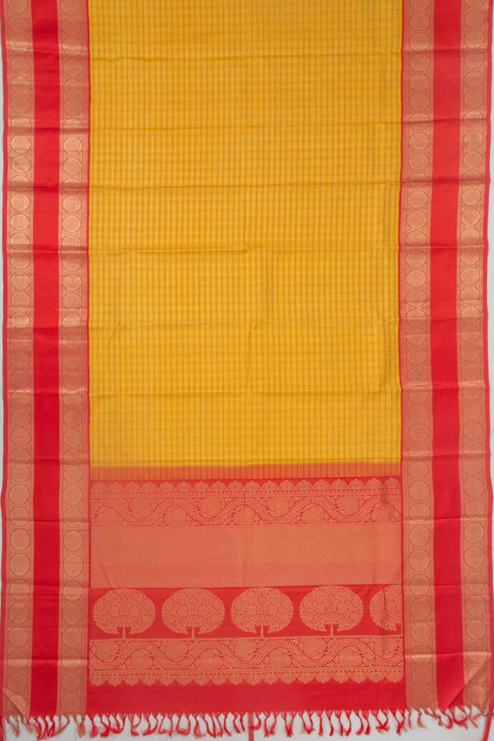 Kanchipuram Silk Checks Yellow Saree